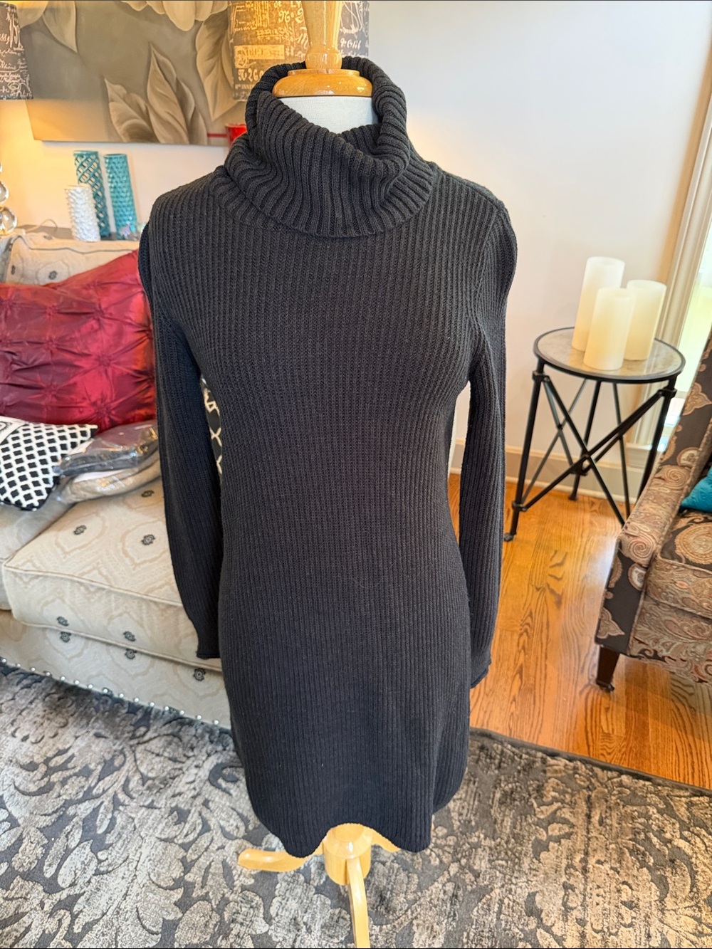 Cabi Black Ribbed Turtleneck Sweater Dress#3665